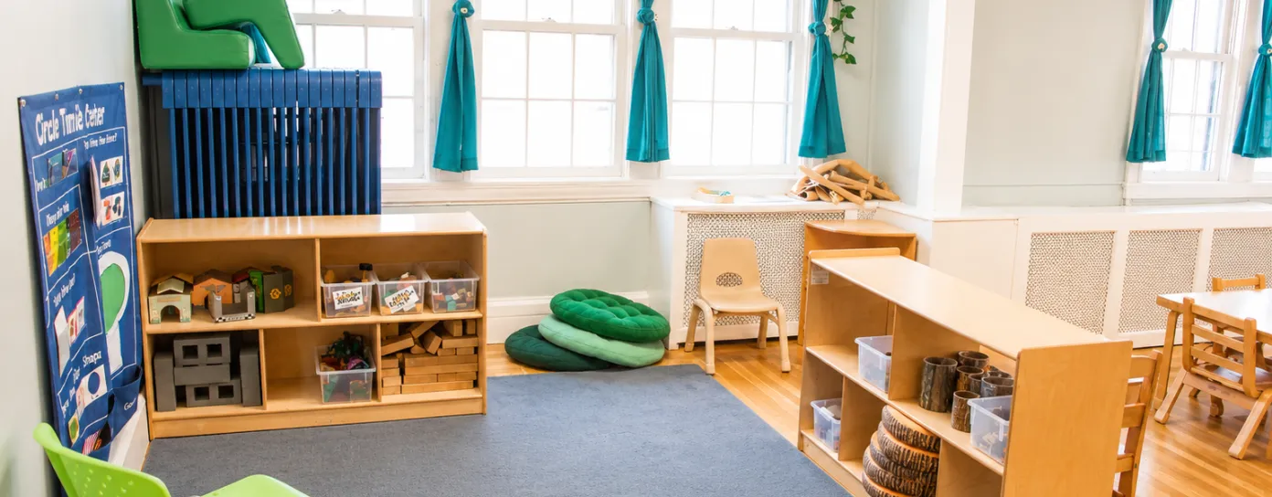 Cubbies shown in preschool room