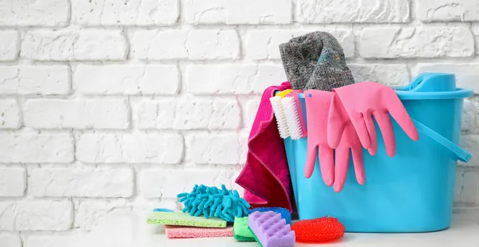 Bucket of cleaning supplies